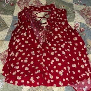 Floral Red Sleeveless Top XL